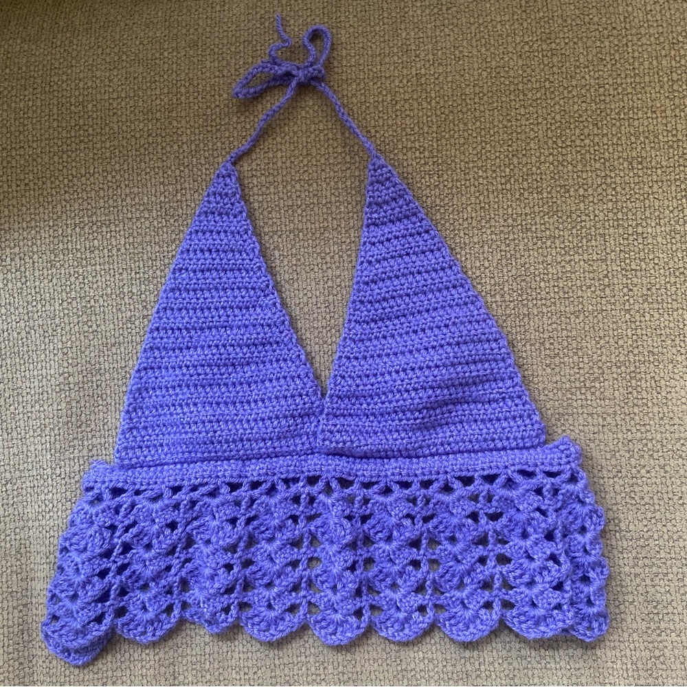 Crochet Purple Lace Crop Top with Triangular Cups Size: S/M